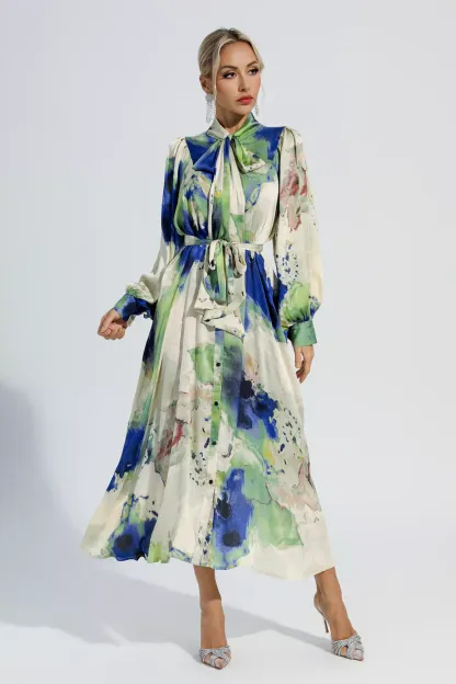 Bertie Floral Tie Dye Long Sleeves Maxi Dress