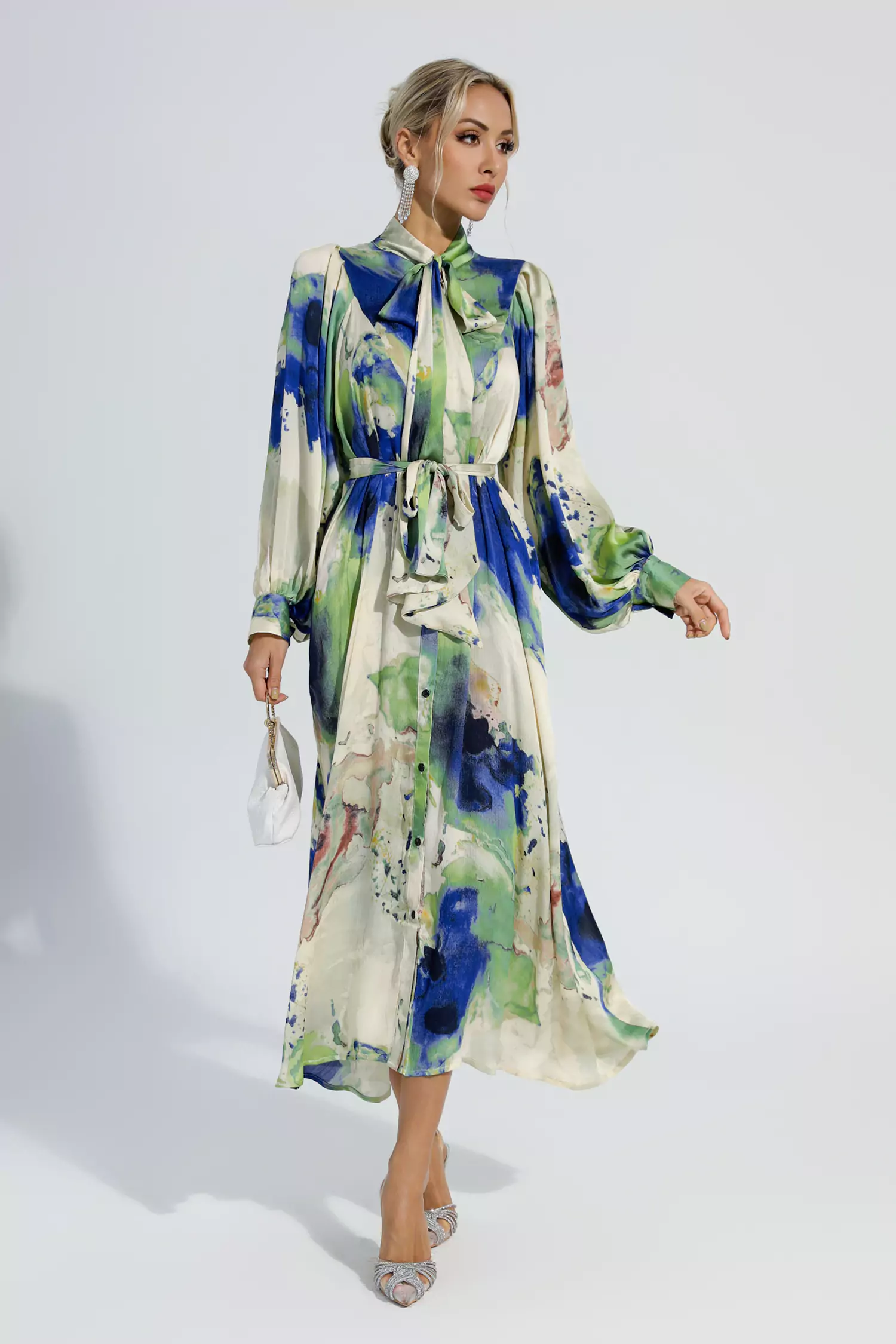 Bertie Floral Tie Dye Long Sleeves Maxi Dress