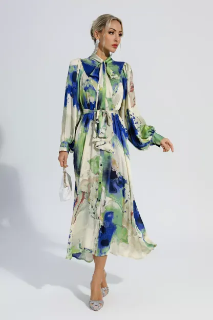 Bertie Floral Tie Dye Long Sleeves Maxi Dress