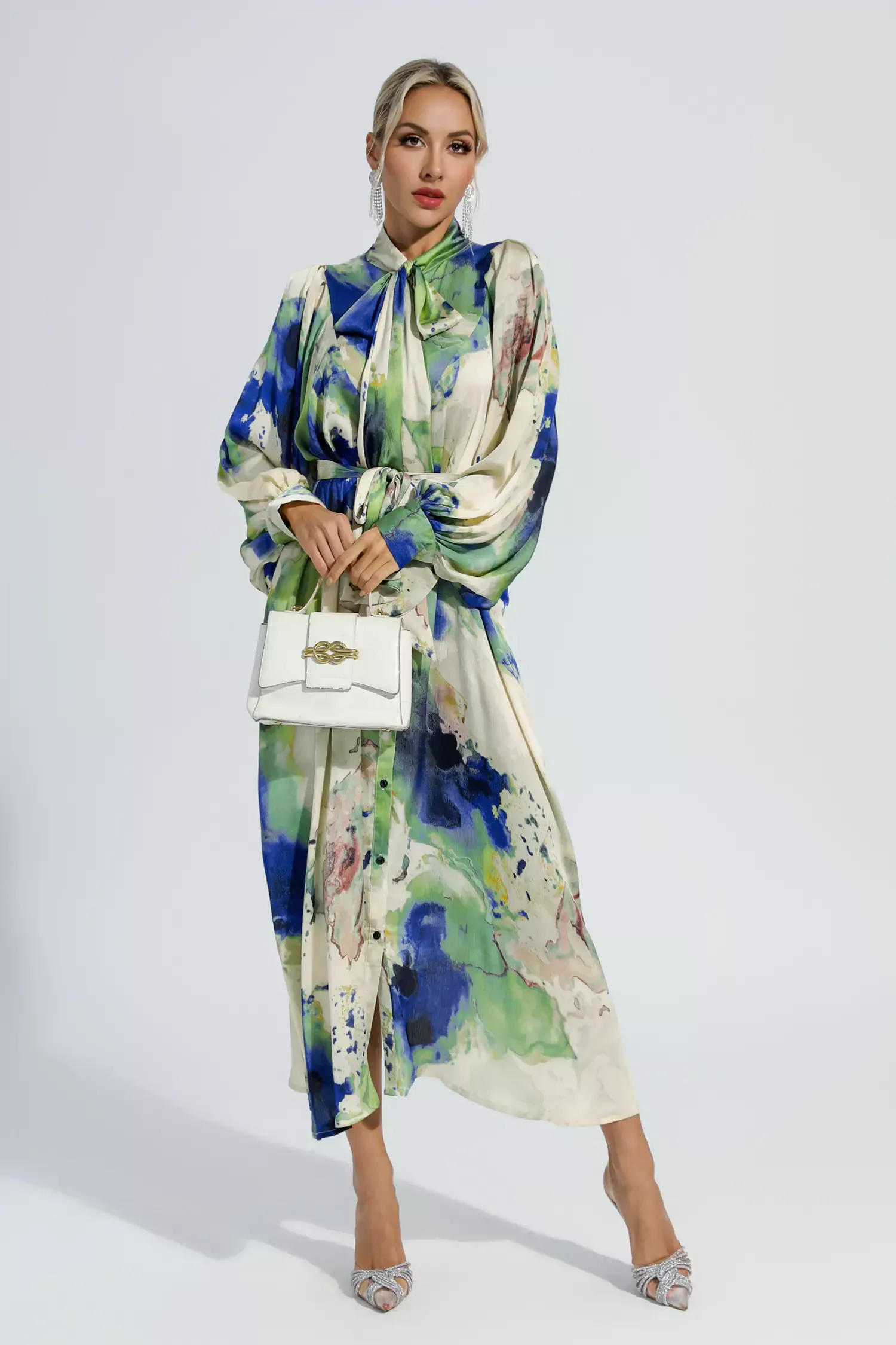 Bertie Floral Tie Dye Long Sleeves Maxi Dress