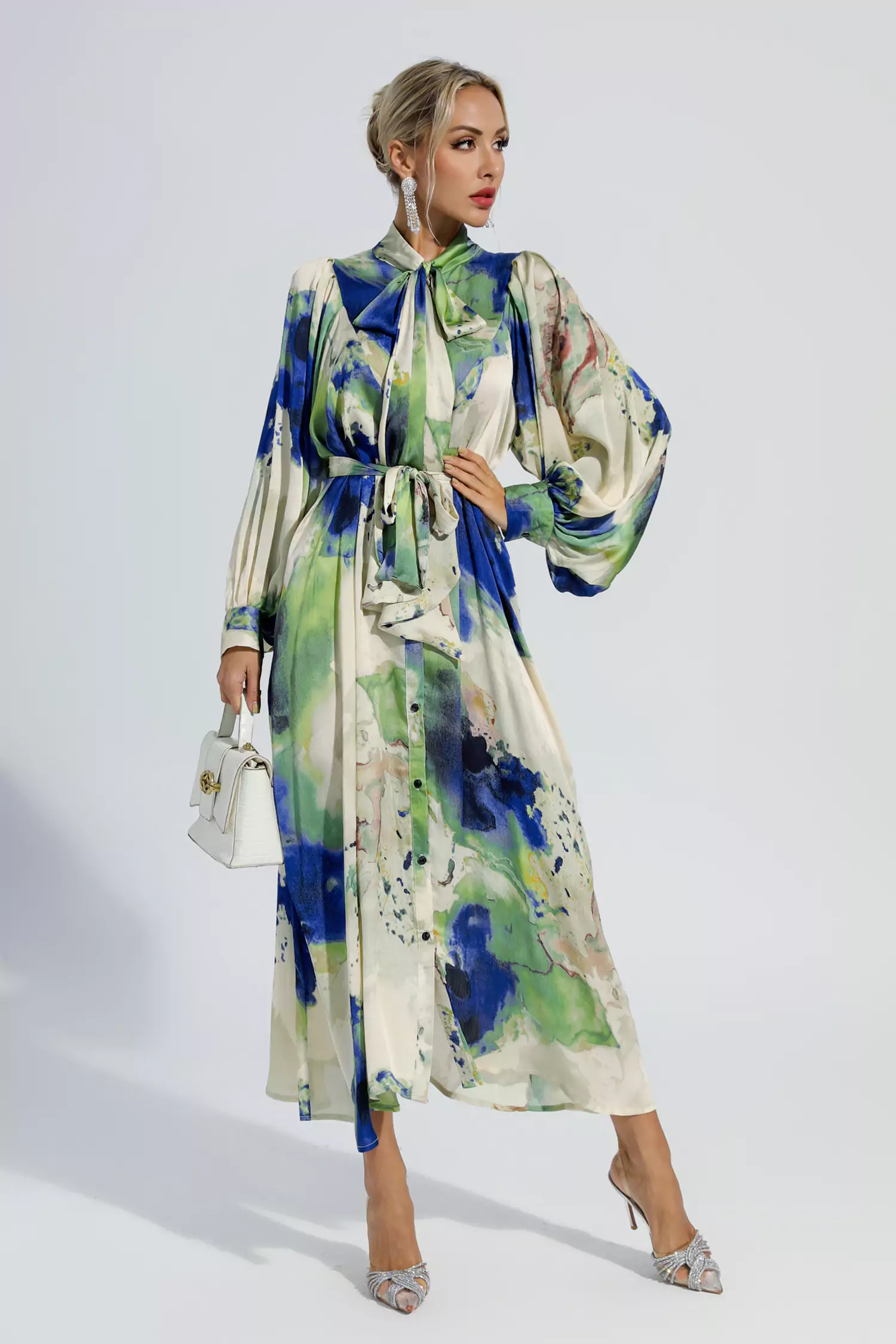 Bertie Floral Tie Dye Long Sleeves Maxi Dress