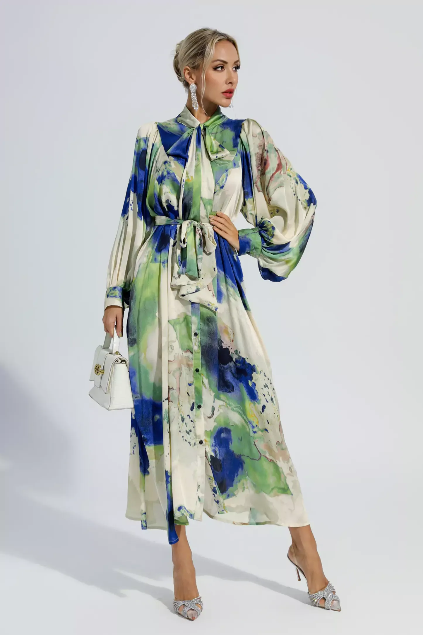 Bertie Floral Tie Dye Long Sleeves Maxi Dress