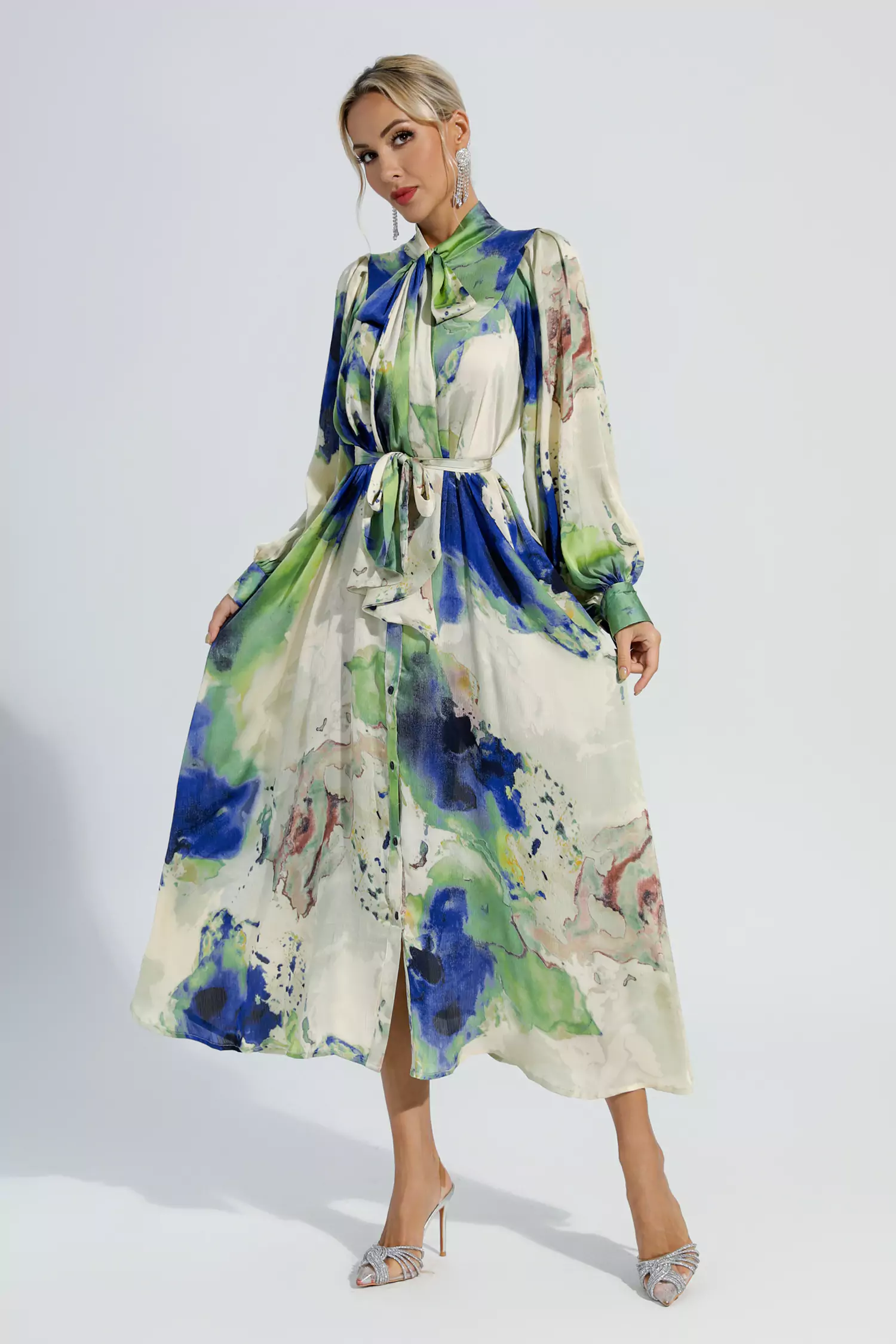 Bertie Floral Tie Dye Long Sleeves Maxi Dress