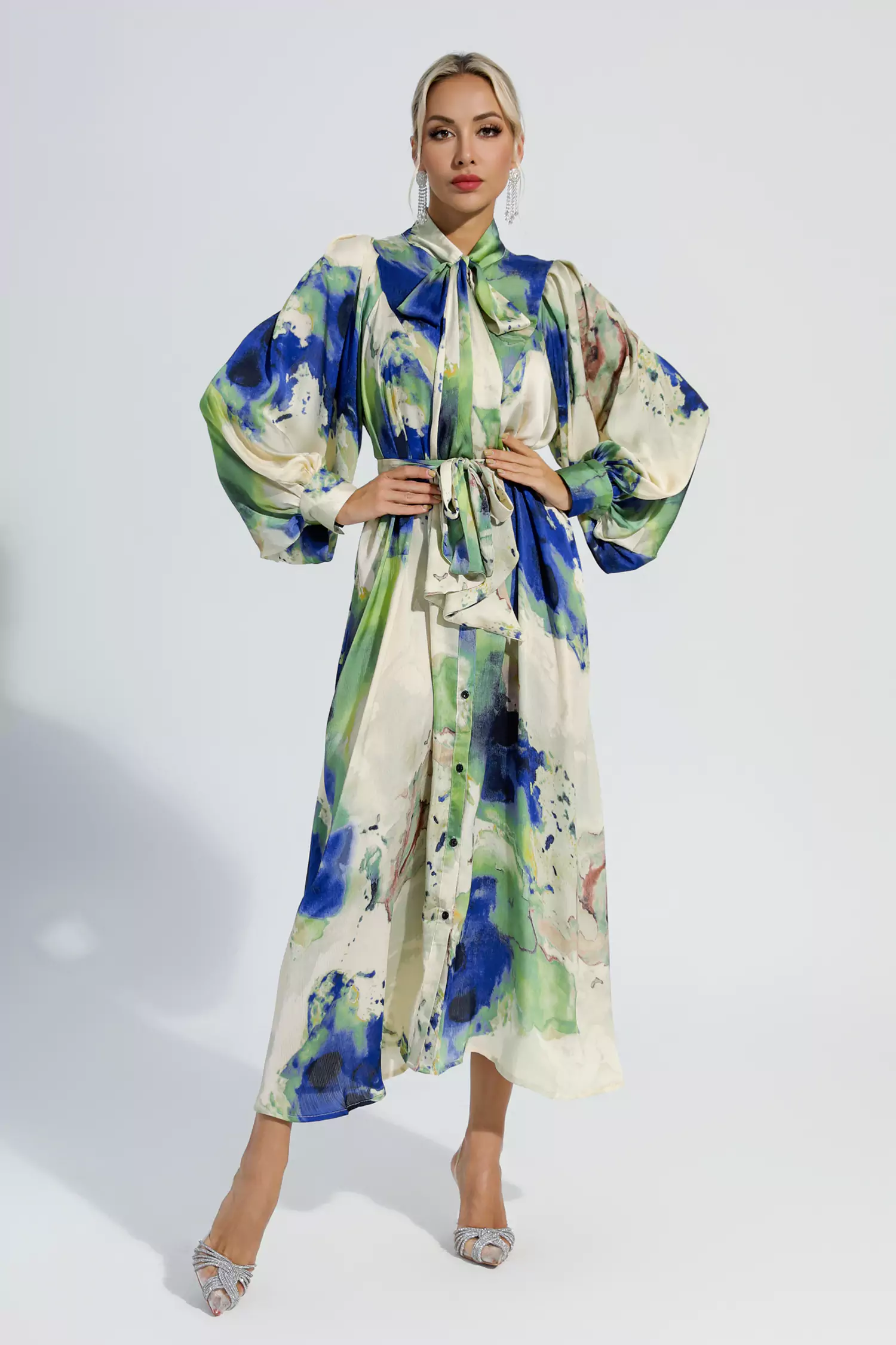 Bertie Floral Tie Dye Long Sleeves Maxi Dress