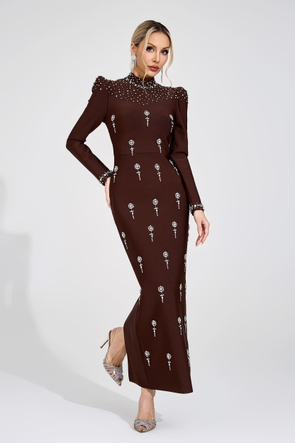 Moss Brown Bandage Maxi Dress