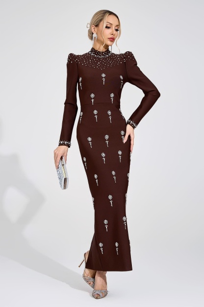 Moss Brown Bandage Maxi Dress