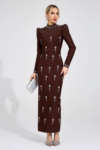 Moss Brown Bandage Maxi Dress