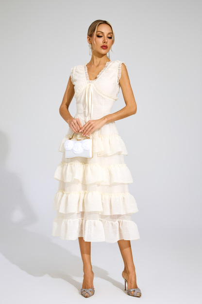 Barnard Beige Sleeveless Ruffled Dress