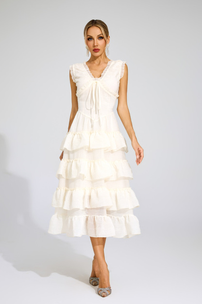 Barnard Beige Sleeveless Ruffled Dress