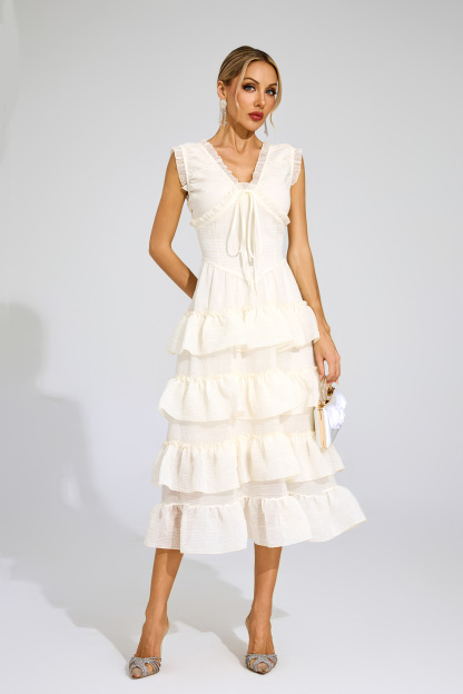 Barnard Beige Sleeveless Ruffled Dress