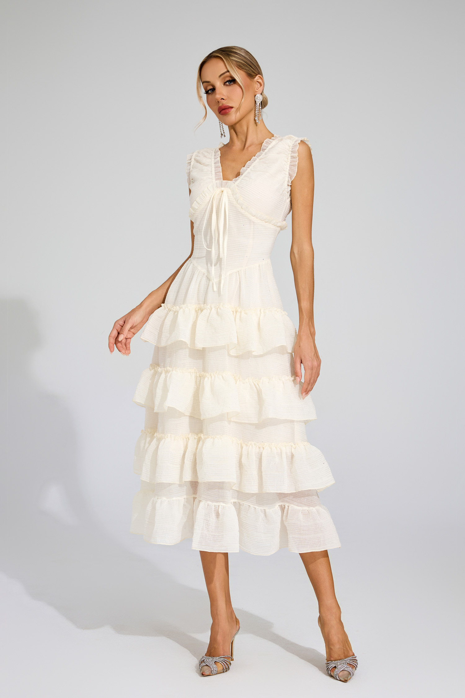 Barnard Beige Sleeveless Ruffled Dress