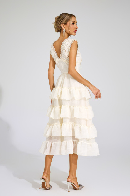 Barnard Beige Sleeveless Ruffled Dress