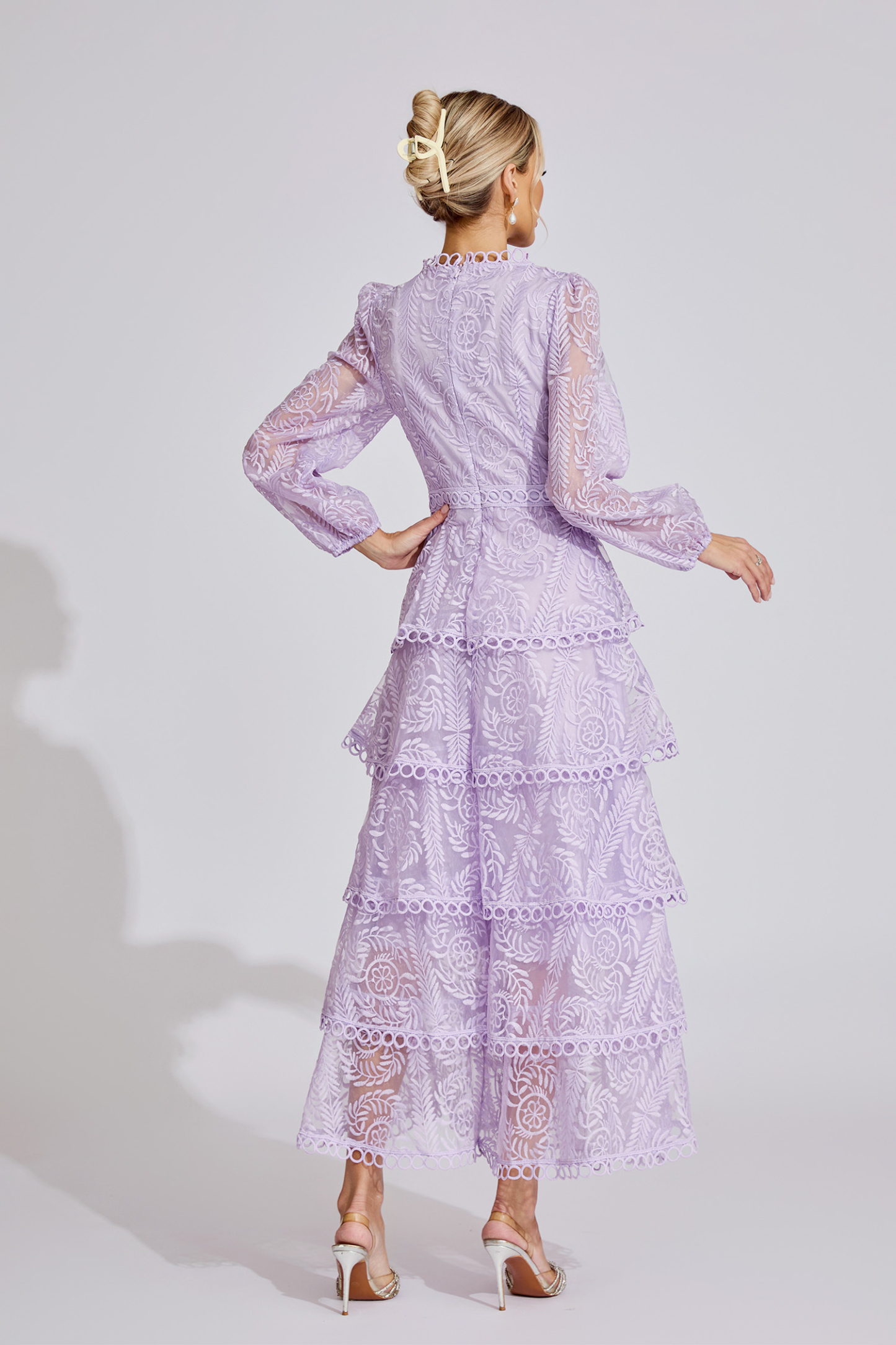 Rose Purple French Elegant Lace Maxi Dress