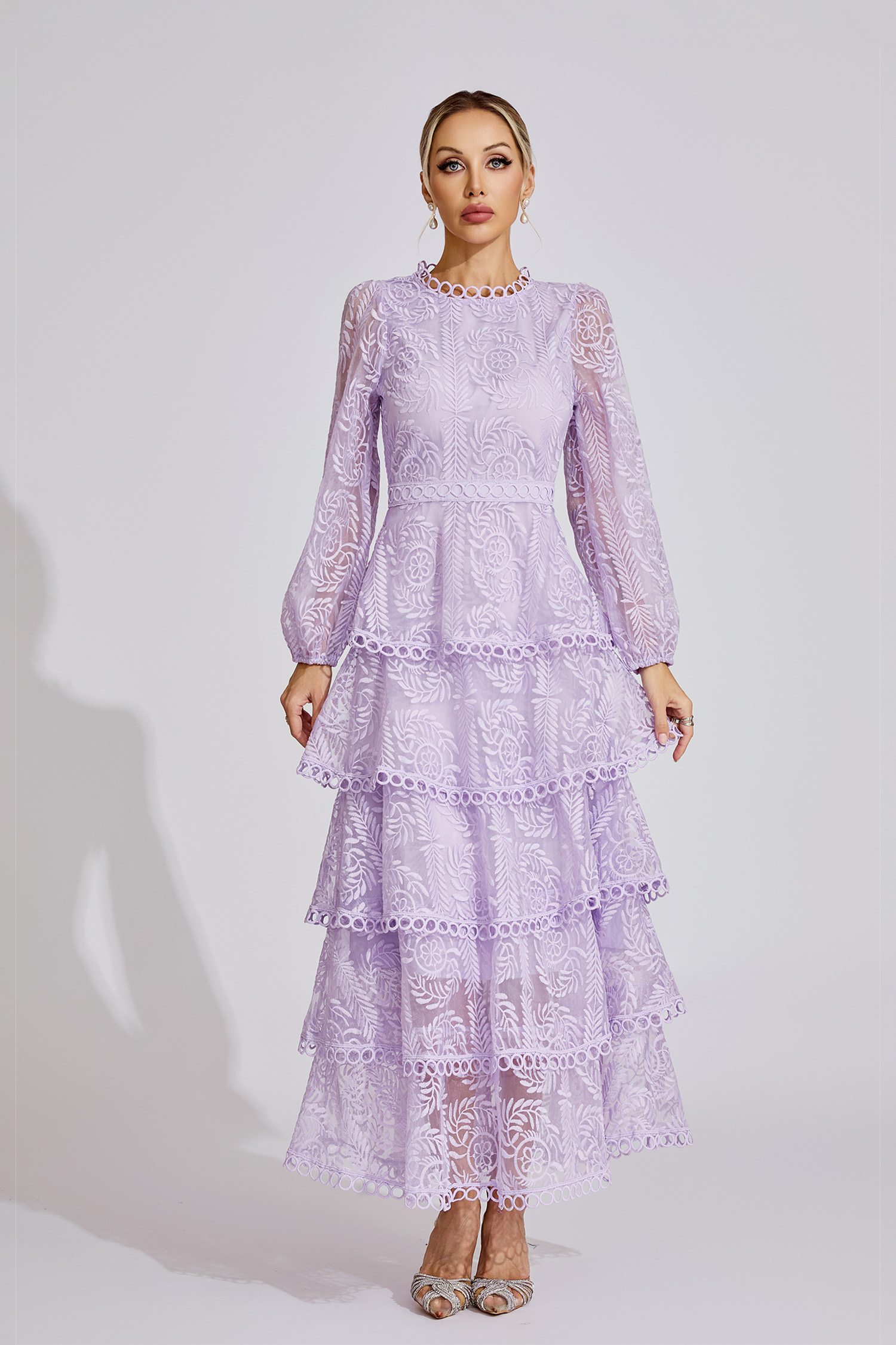 Rose Purple French Elegant Lace Maxi Dress