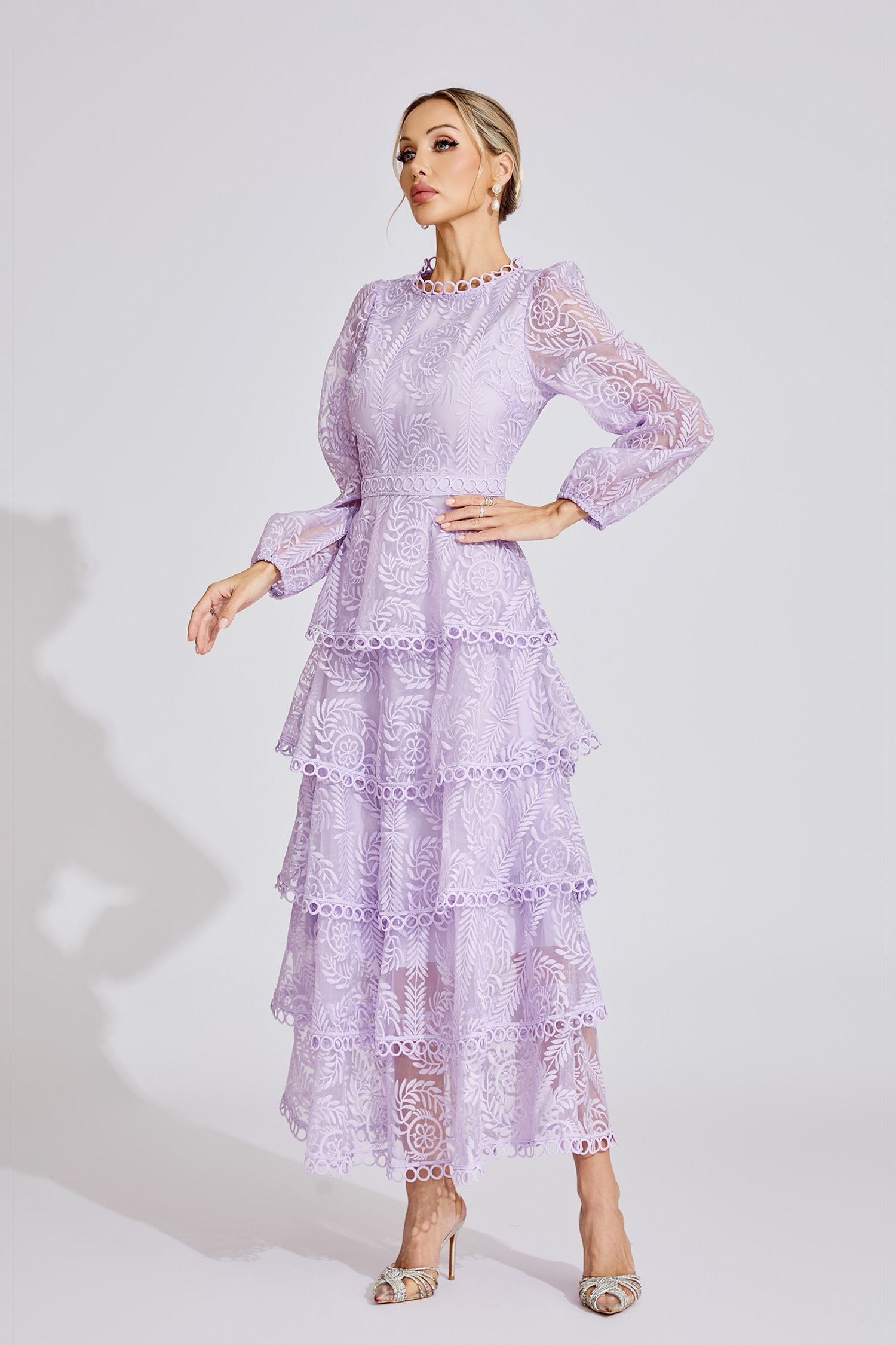 Rose Purple French Elegant Lace Maxi Dress
