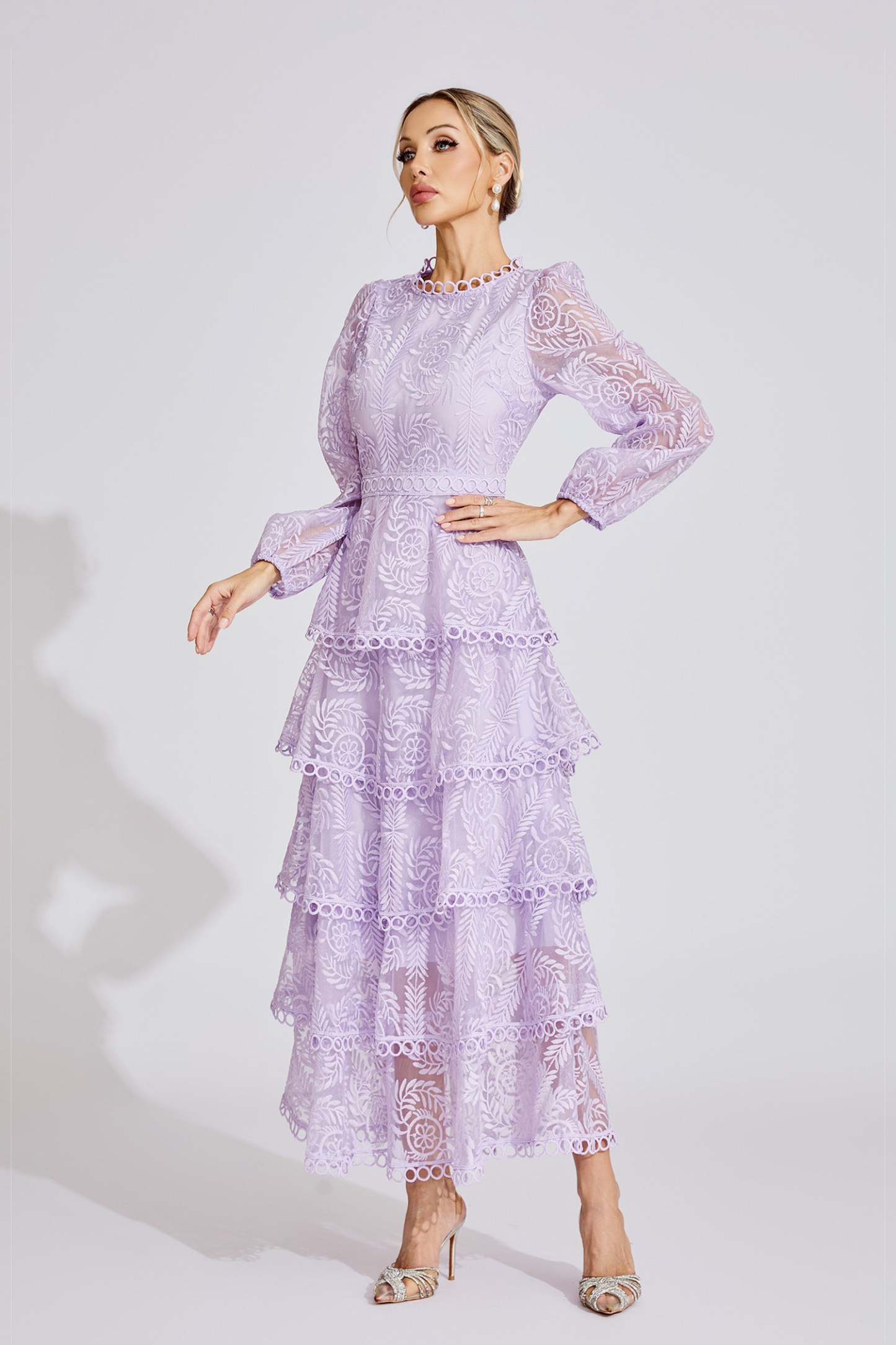 Rose Purple French Elegant Lace Maxi Dress
