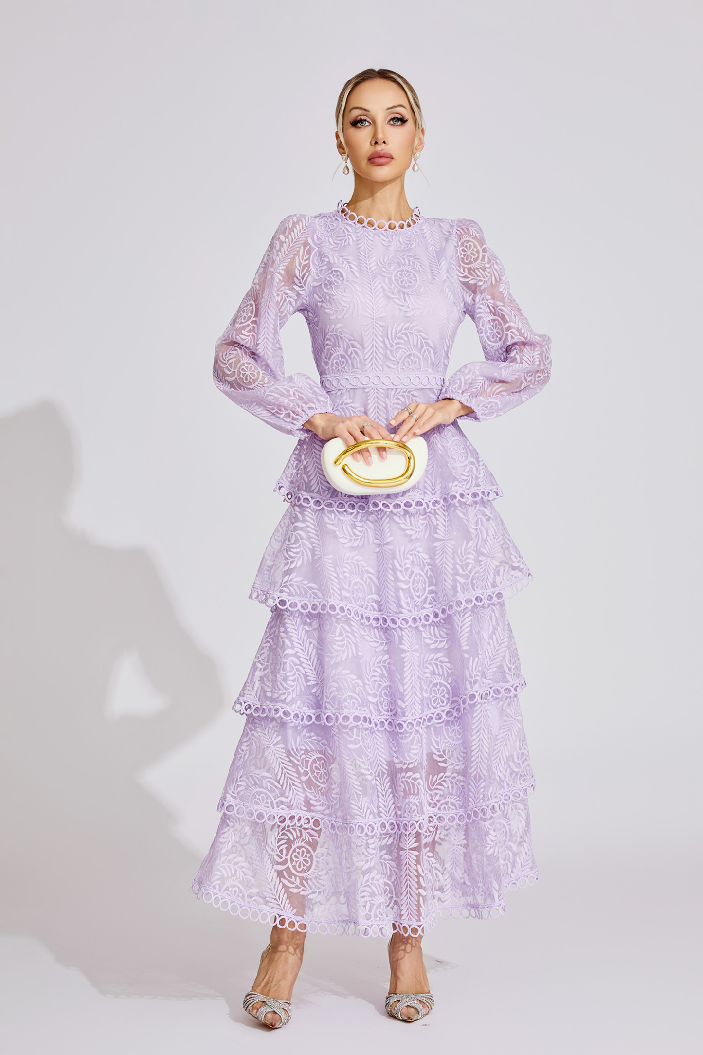 Rose Purple French Elegant Lace Maxi Dress