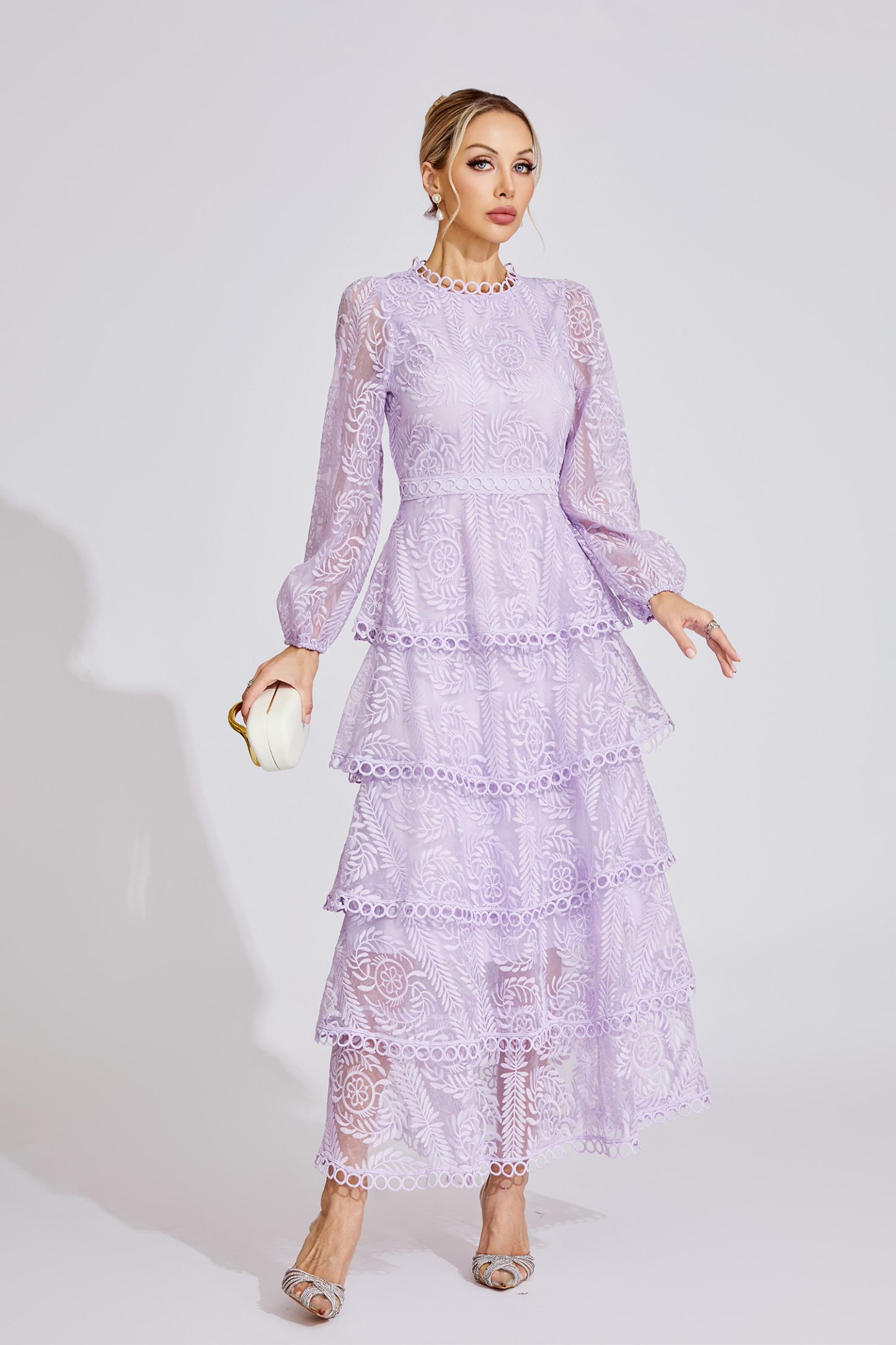 Rose Purple French Elegant Lace Maxi Dress