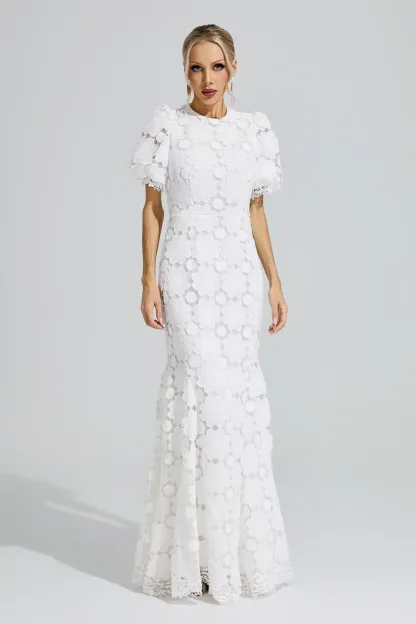 Artemis White Lace Cutout Maxi Dress