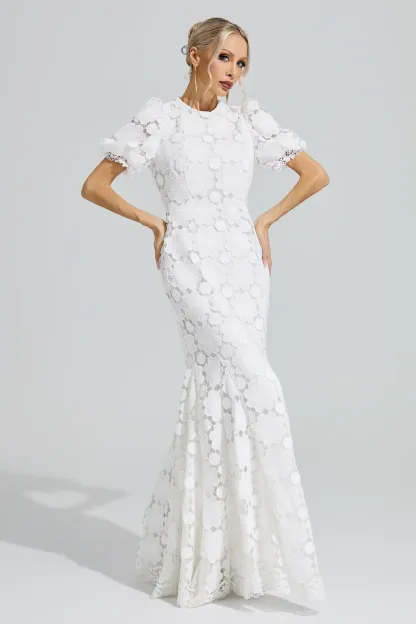 Artemis White Lace Cutout Maxi Dress