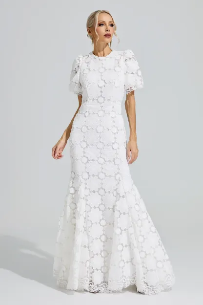 Artemis White Lace Cutout Maxi Dress
