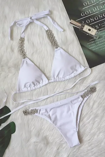 Archer White Halter Chain Bikinis