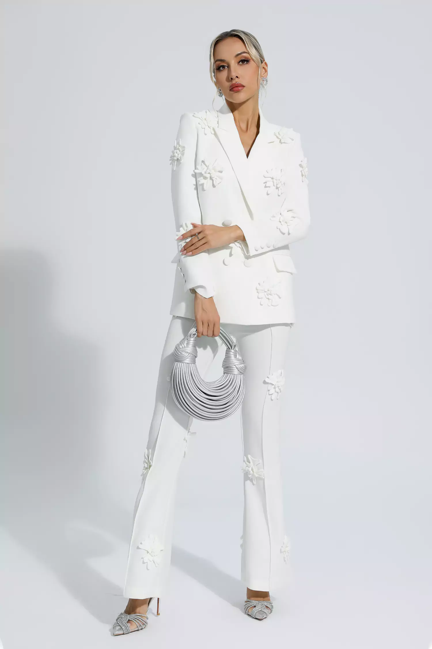 Ives White Jacquard Floral Blazer Set