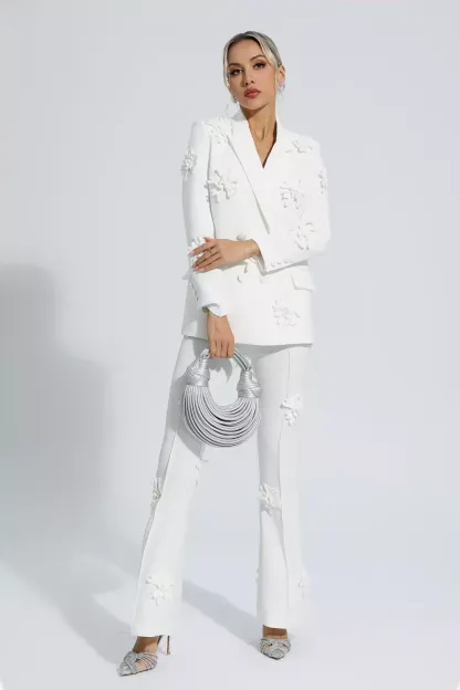 Ives White Jacquard Floral Blazer Set