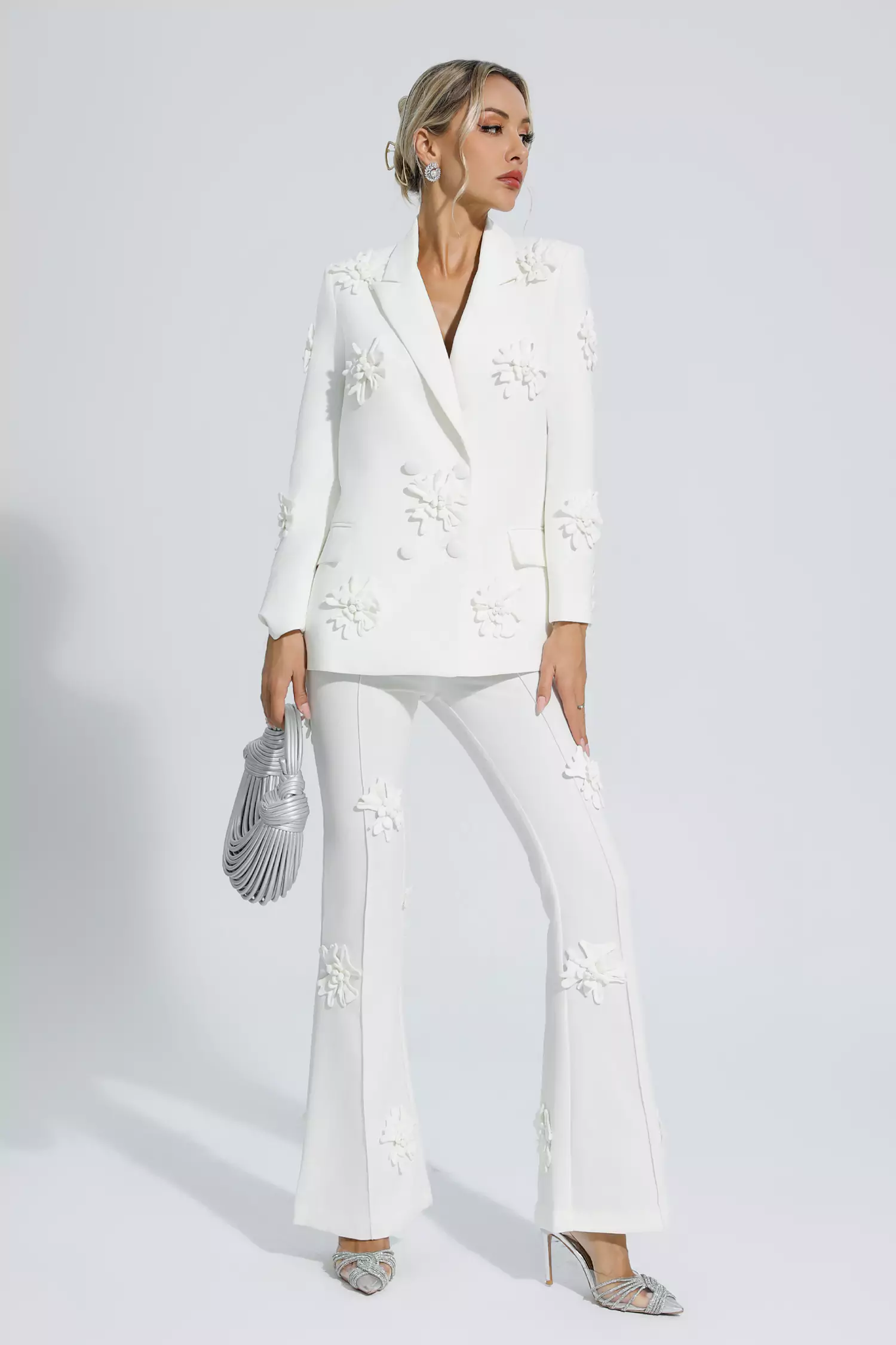 Ives White Jacquard Floral Blazer Set