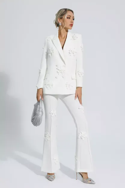 Ives White Jacquard Floral Blazer Set