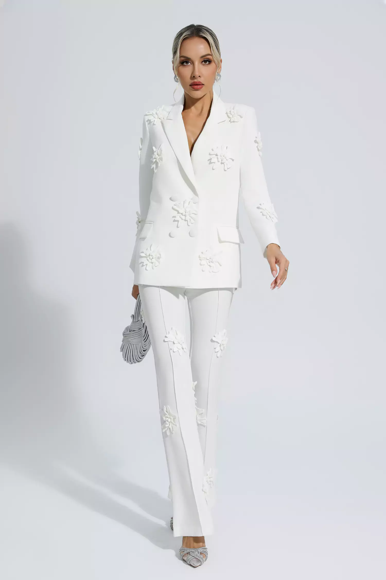 Ives White Jacquard Floral Blazer Set