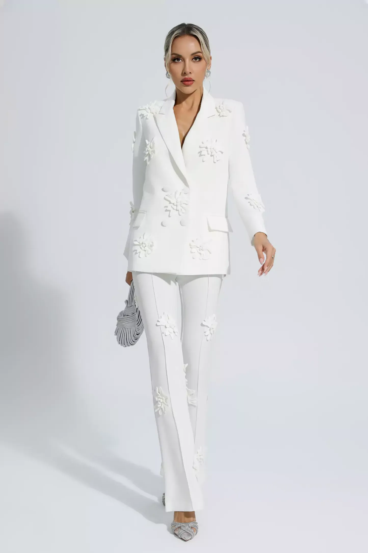 Ives White Jacquard Floral Blazer Set