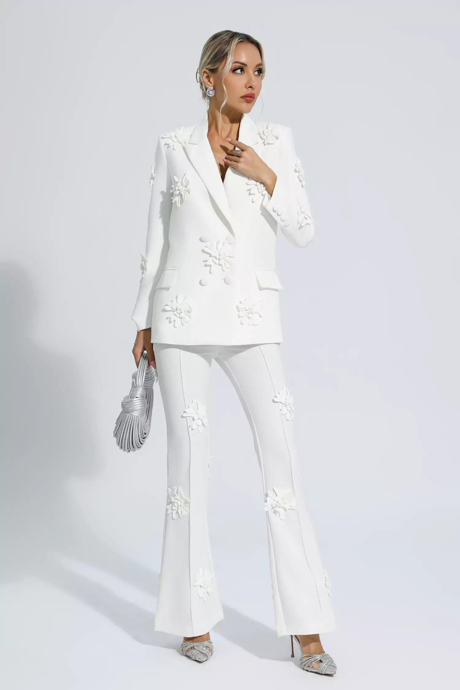Ives White Jacquard Floral Blazer Set