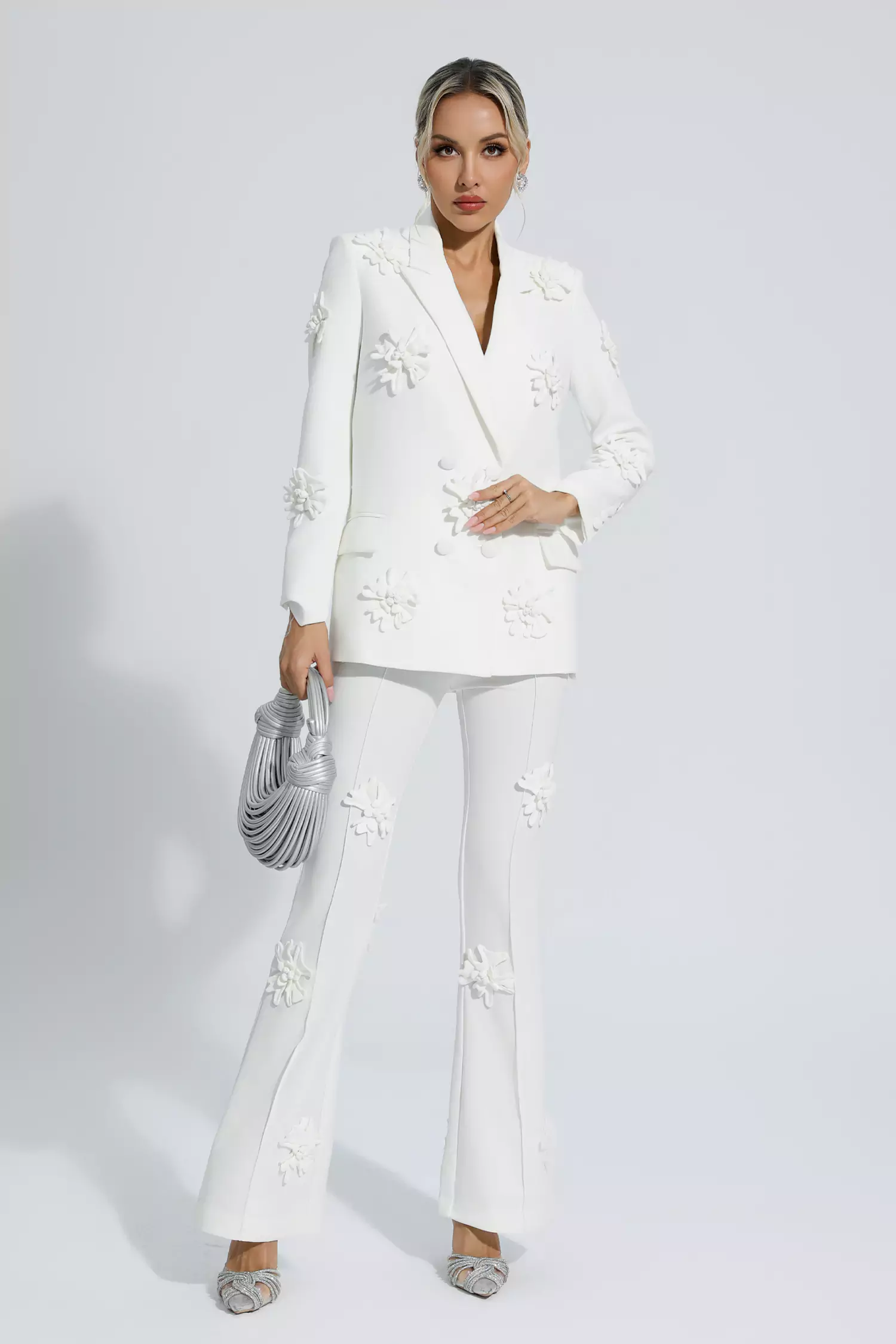 Ives White Jacquard Floral Blazer Set