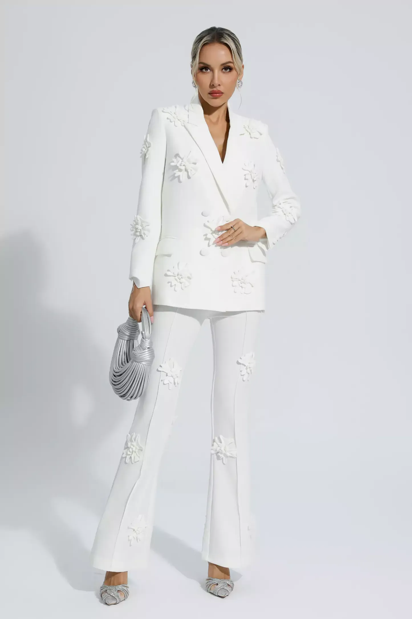 Ives White Jacquard Floral Blazer Set