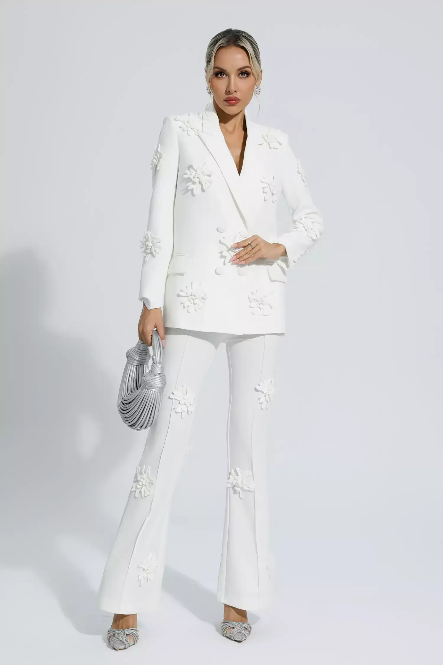 Ives White Jacquard Floral Blazer Set