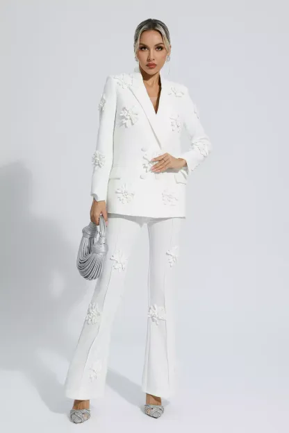Ives White Jacquard Floral Blazer Set