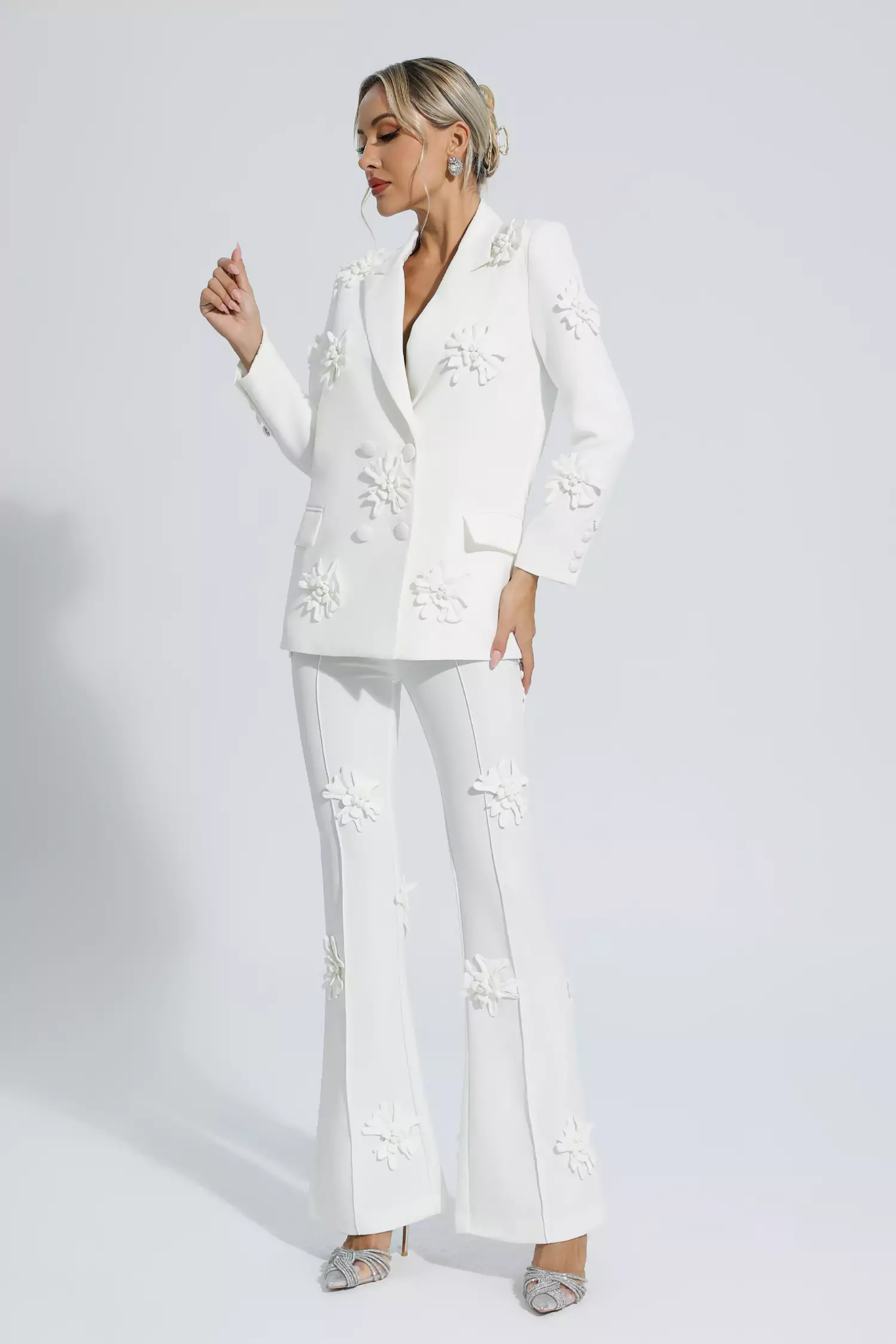 Ives White Jacquard Floral Blazer Set