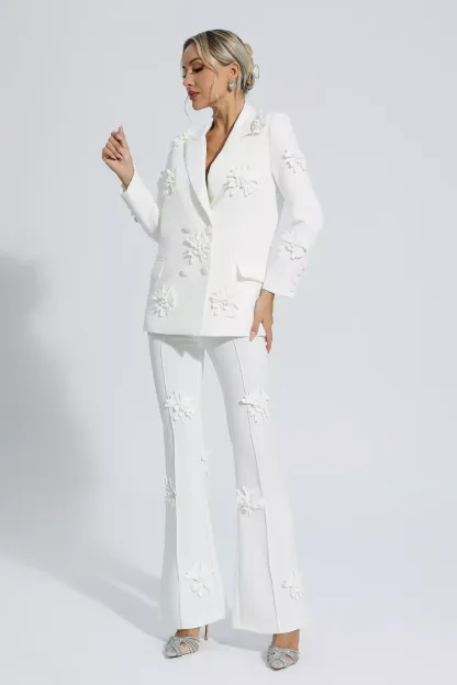 Ives White Jacquard Floral Blazer Set