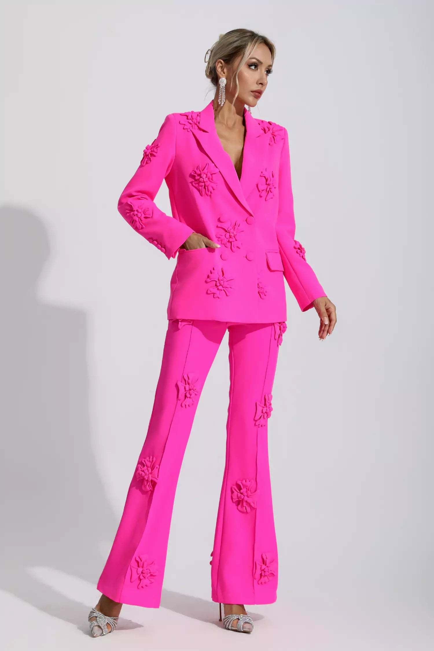 Ives Pink Jacquard Floral Blazer Set