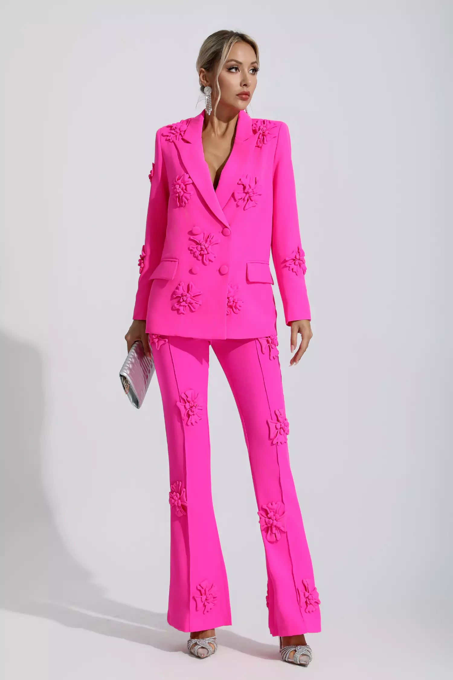 Ives Pink Jacquard Floral Blazer Set