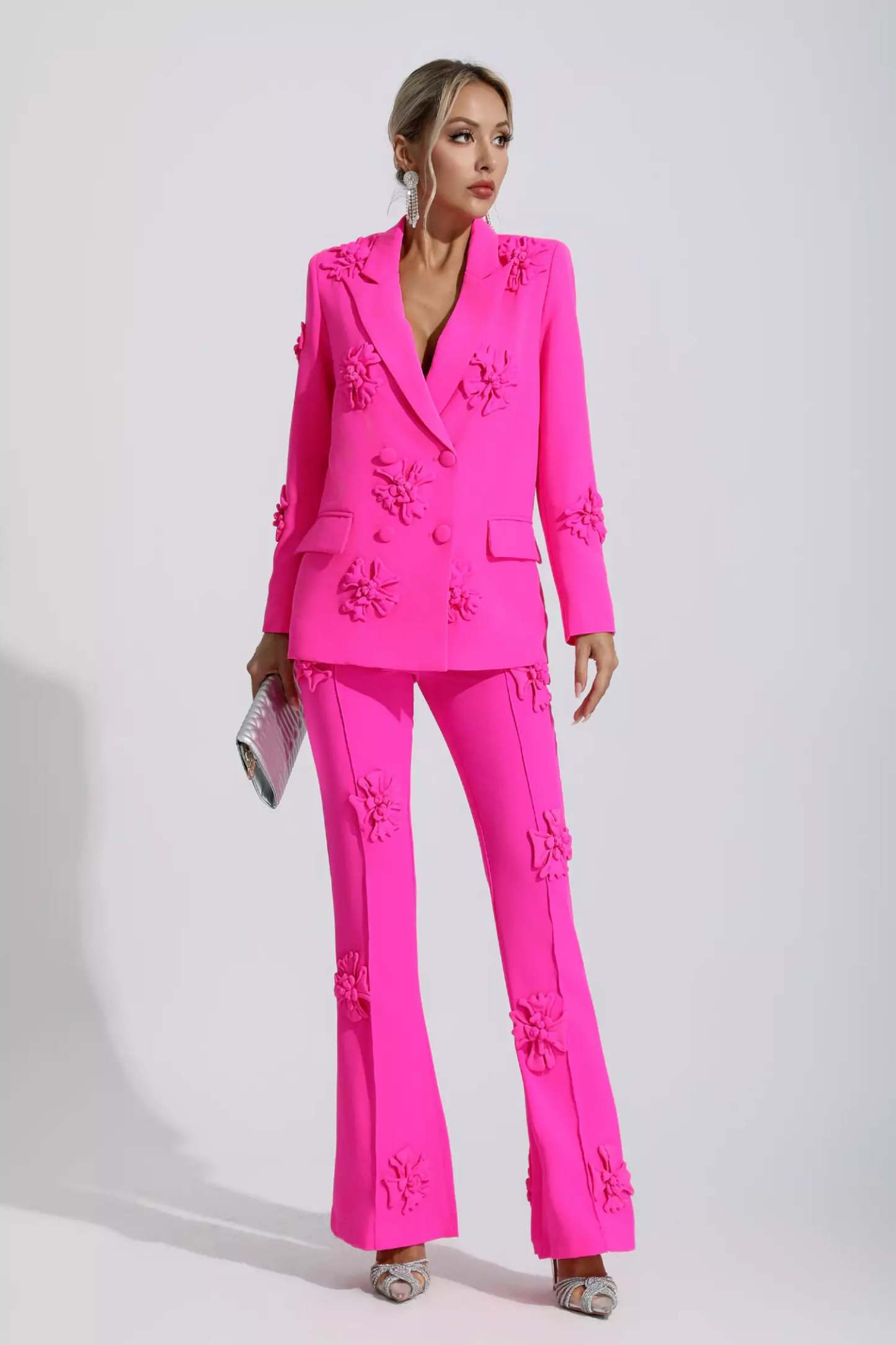 Ives Pink Jacquard Floral Blazer Set