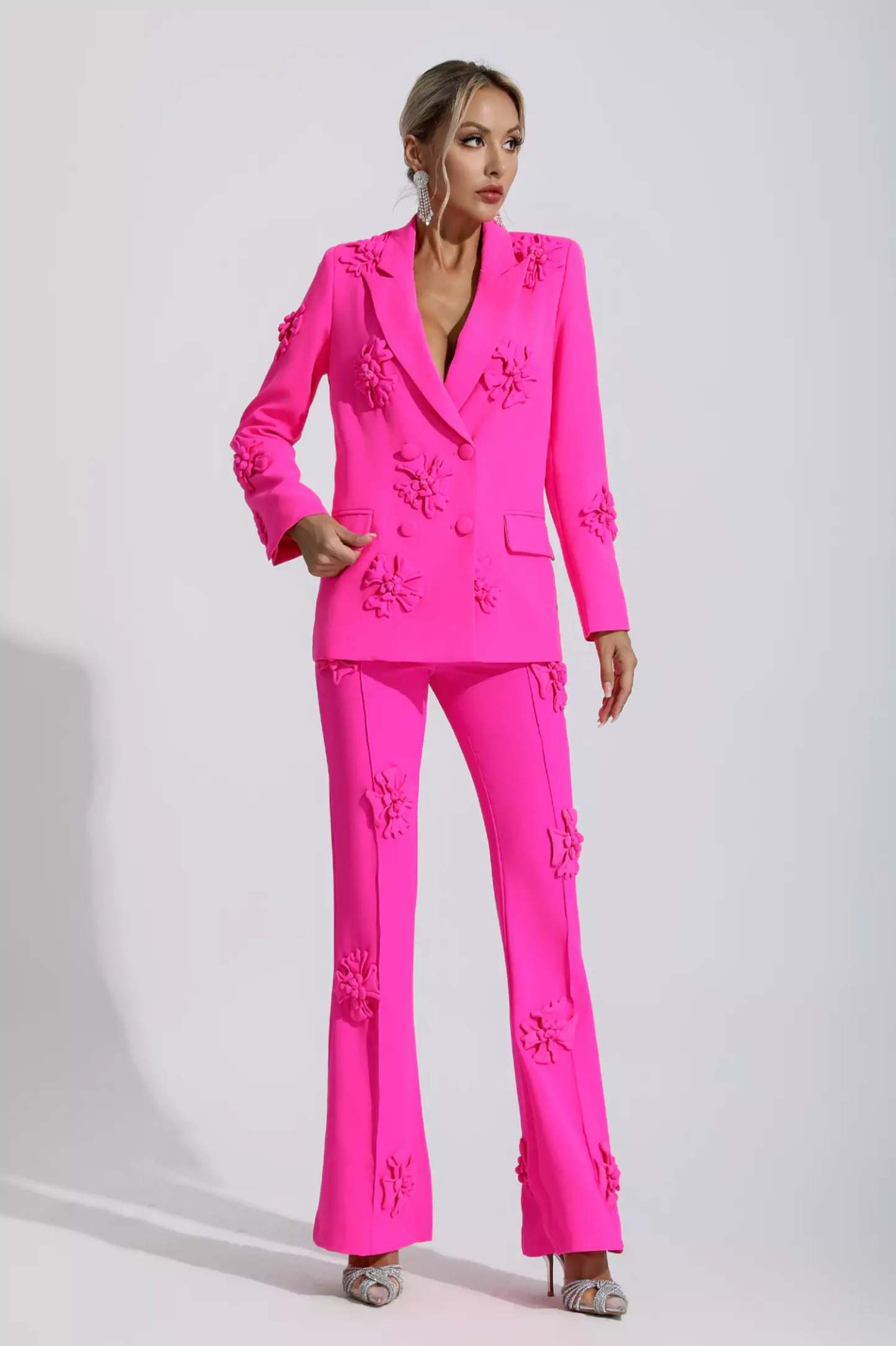 Ives Pink Jacquard Floral Blazer Set