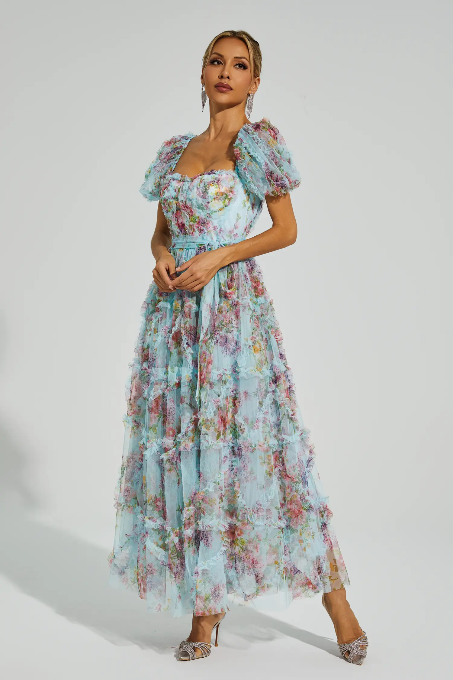 Victor Blue Bubble Sleeve Maxi Dress