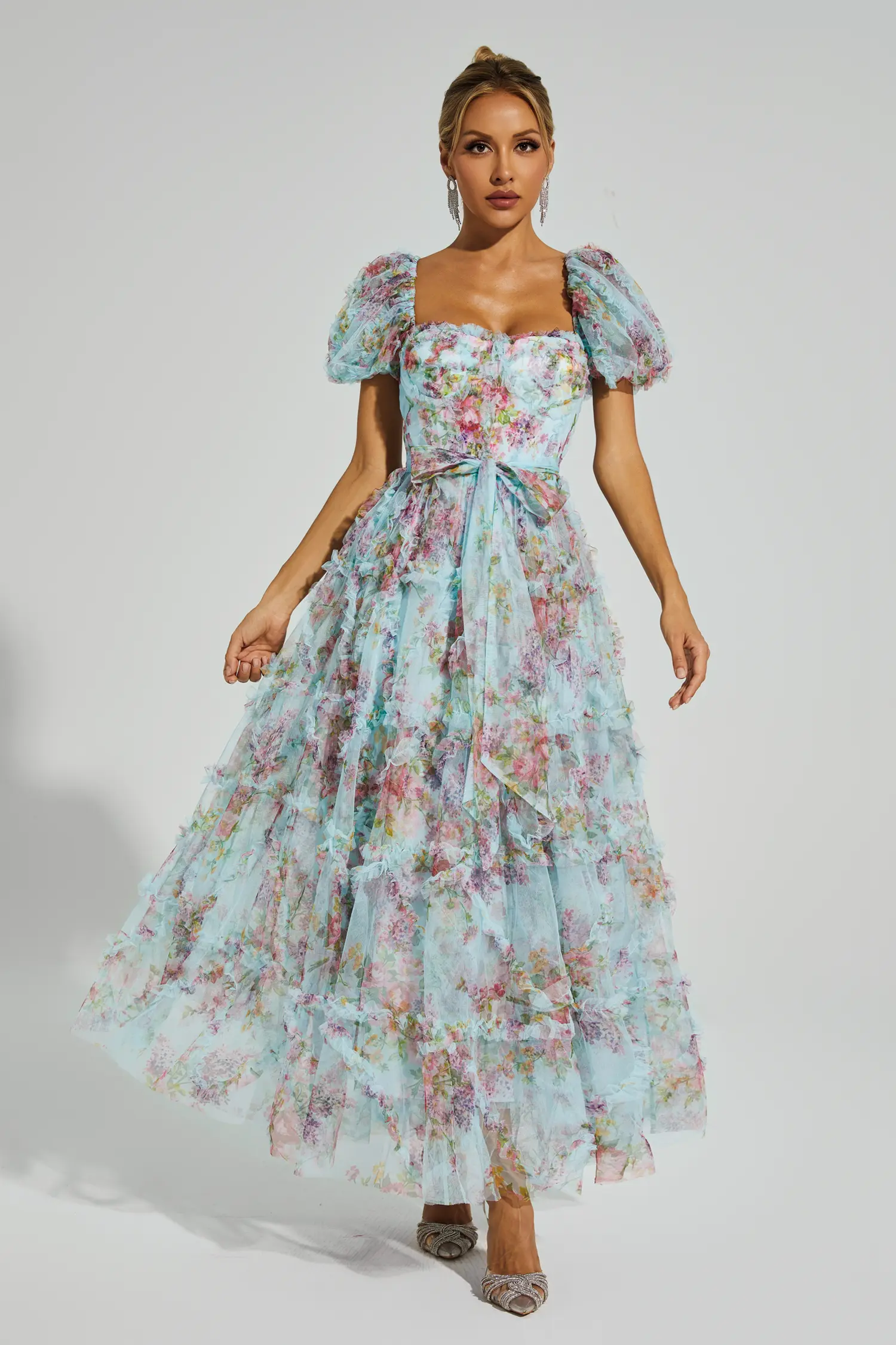Victor Blue Bubble Sleeve Maxi Dress