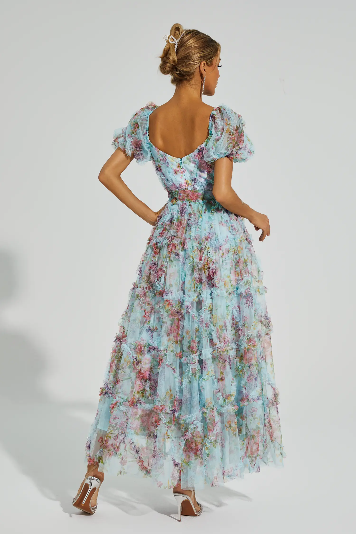 Victor Blue Bubble Sleeve Maxi Dress