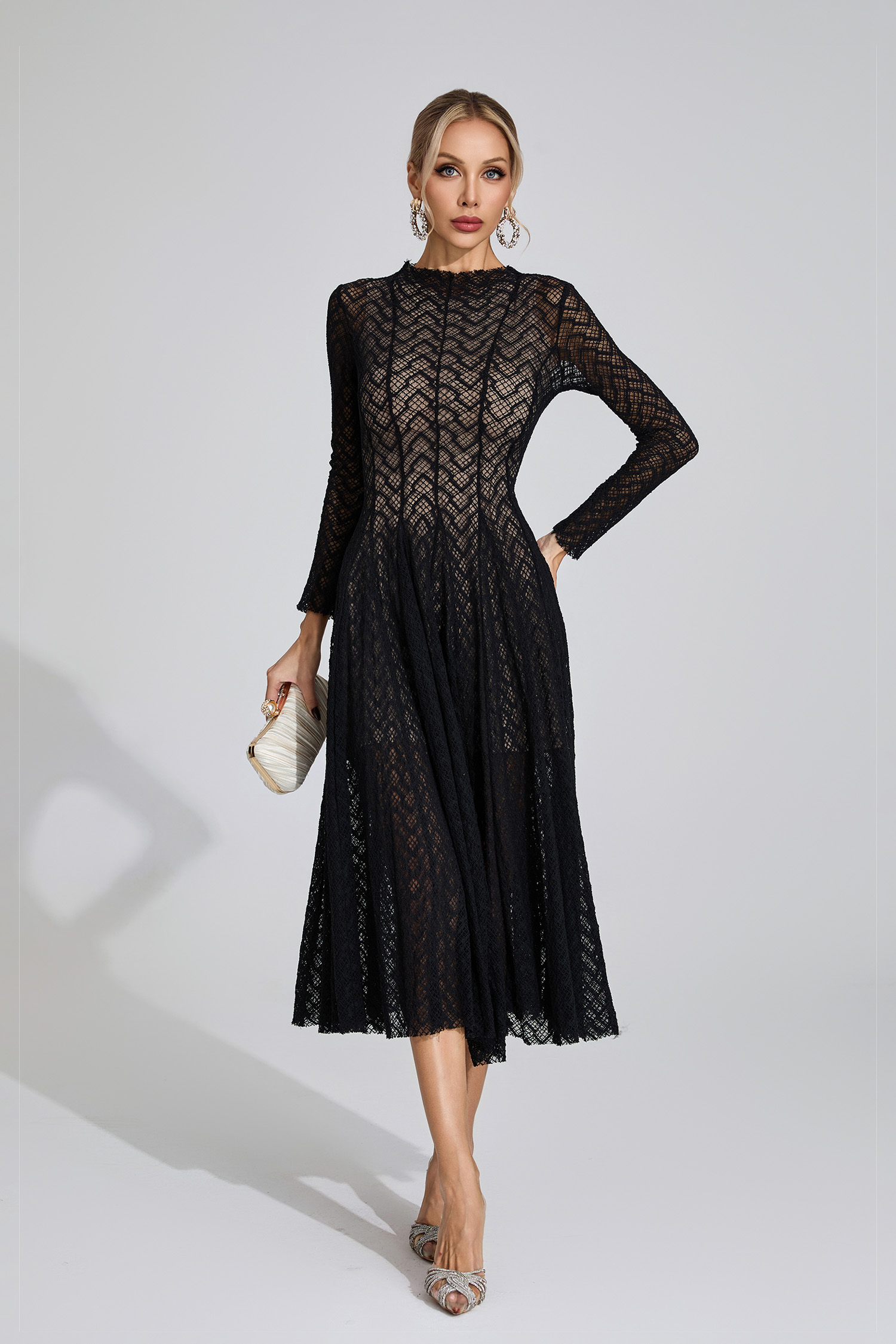Page Black Lace Long Sleeve Dress