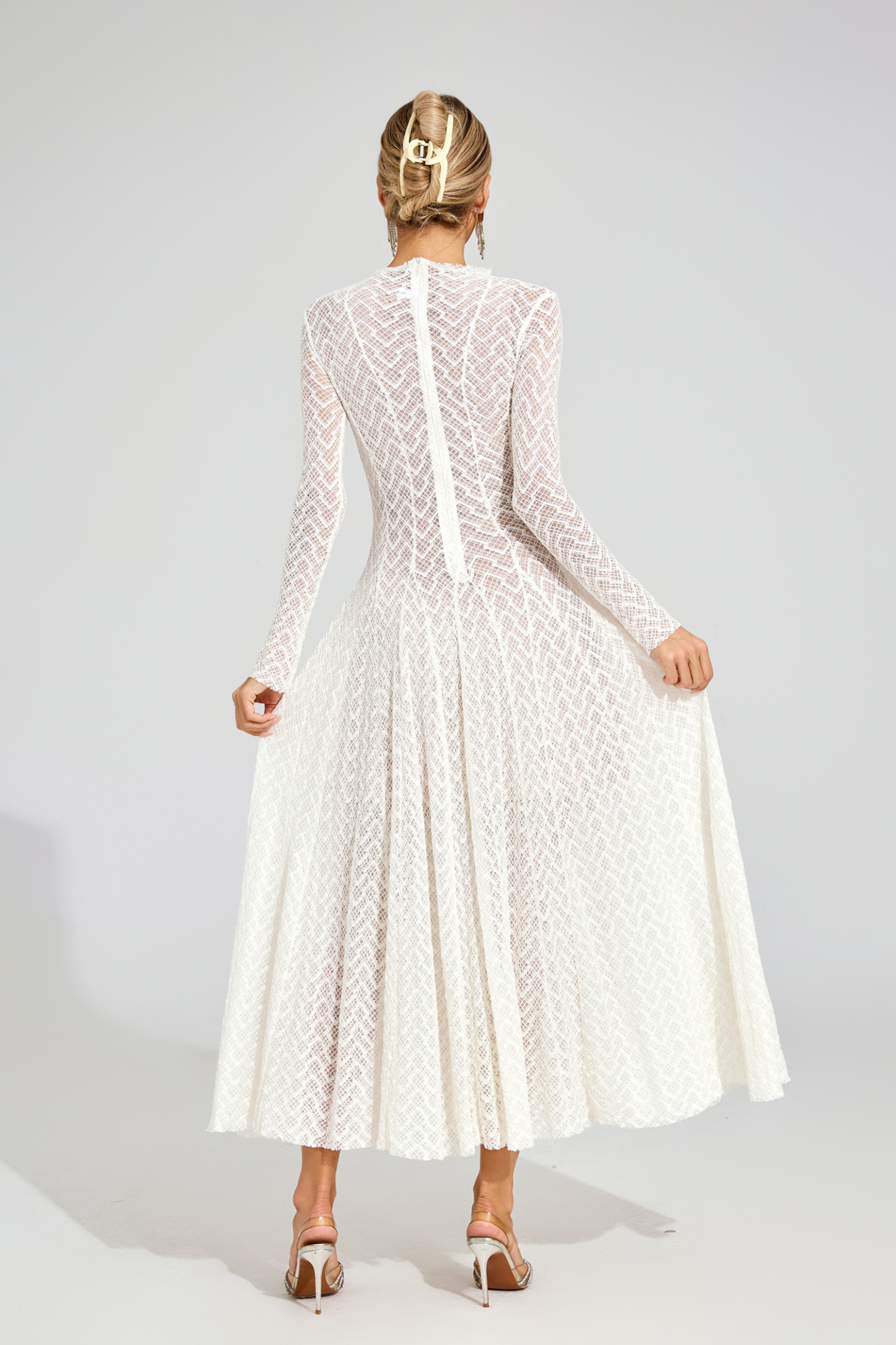 Page White Lace Long Sleeve Dress