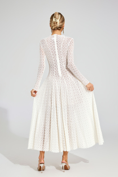 Page White Lace Long Sleeve Dress