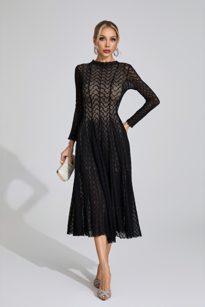 Page Black Lace Long Sleeve Dress